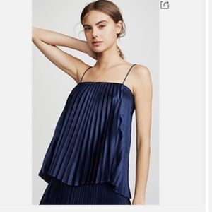 NWT Vince navy silk pleated blouse, size XL